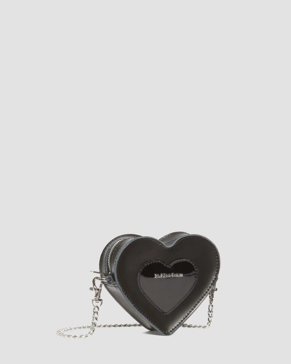 Mini Heart Shaped Kiev & Patent Leather Bag in Black