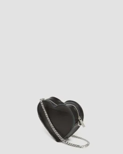 Mini Heart Shaped Kiev & Patent Leather Bag in Black