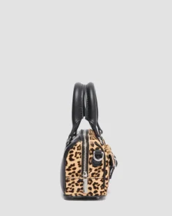 Mini Top Handle Leopard Print Bag in Black