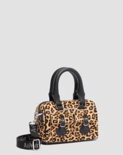 Mini Top Handle Leopard Print Bag in Black