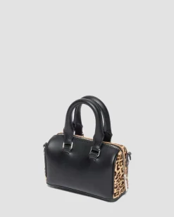Mini Top Handle Leopard Print Bag in Black