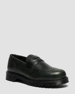 Penton Brogue Emboss Leather Loafers in Forest Green