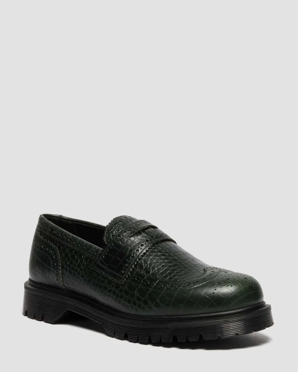 Penton Brogue Emboss Leather Loafers in Forest Green