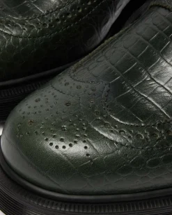 Penton Brogue Emboss Leather Loafers in Forest Green