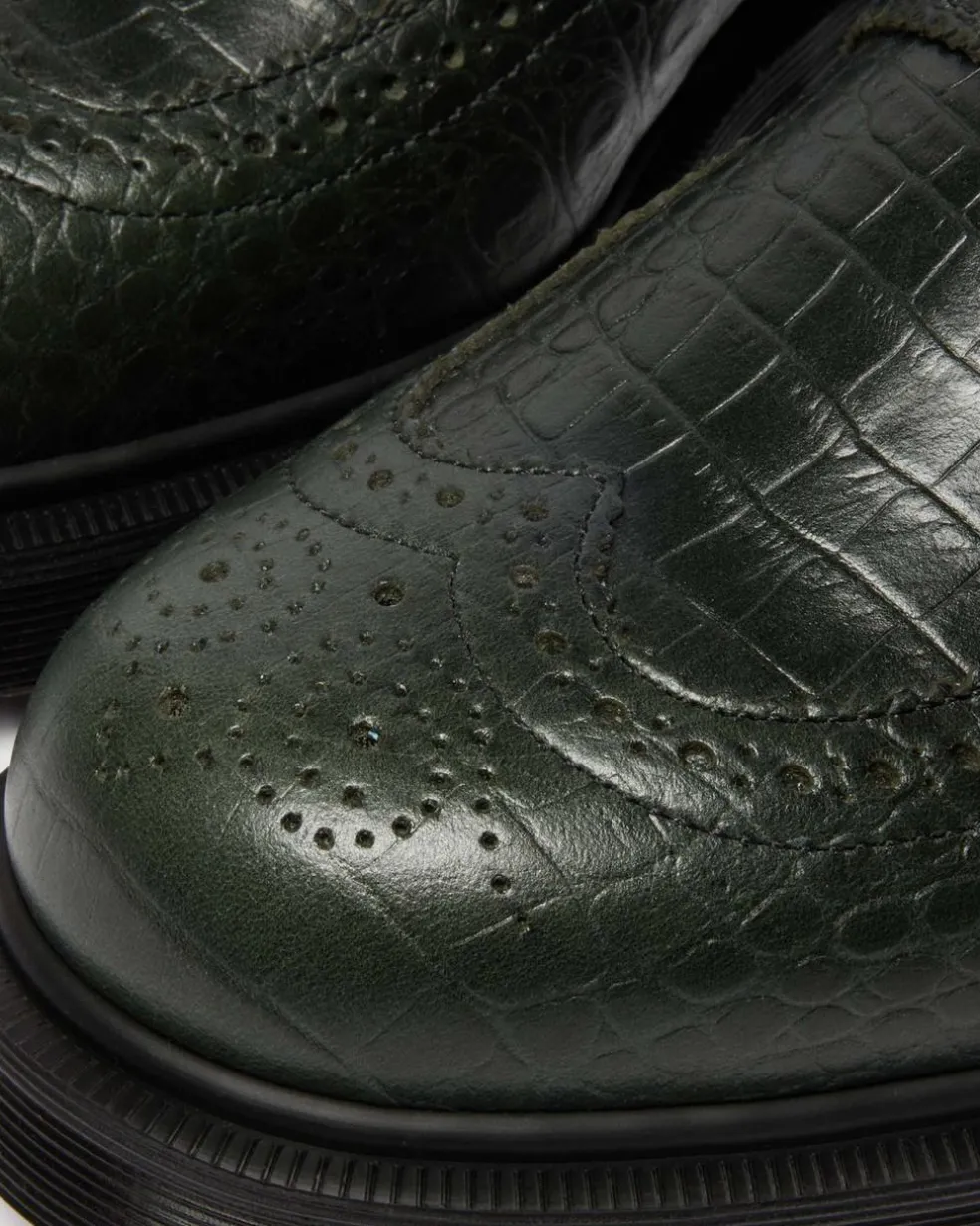 Penton Brogue Emboss Leather Loafers in Forest Green
