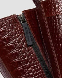 REJENA CROC EMBOSS LEATHER BOOTS in Mocha Brown