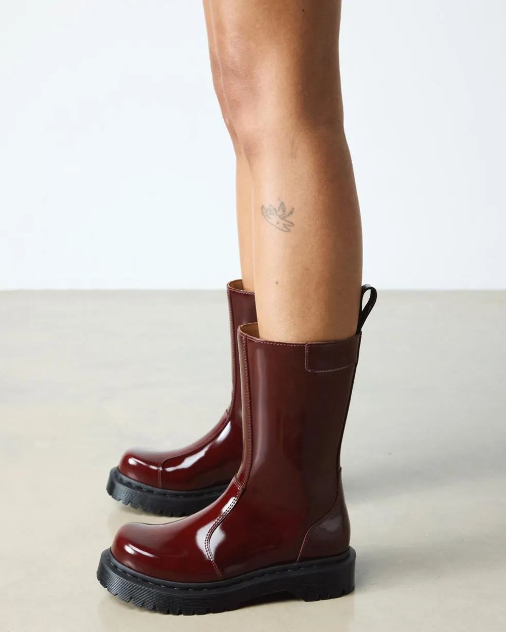 Rejena Lacquered Leather Boots in Cherry Red