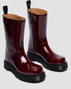 Rejena Lacquered Leather Boots in Cherry Red