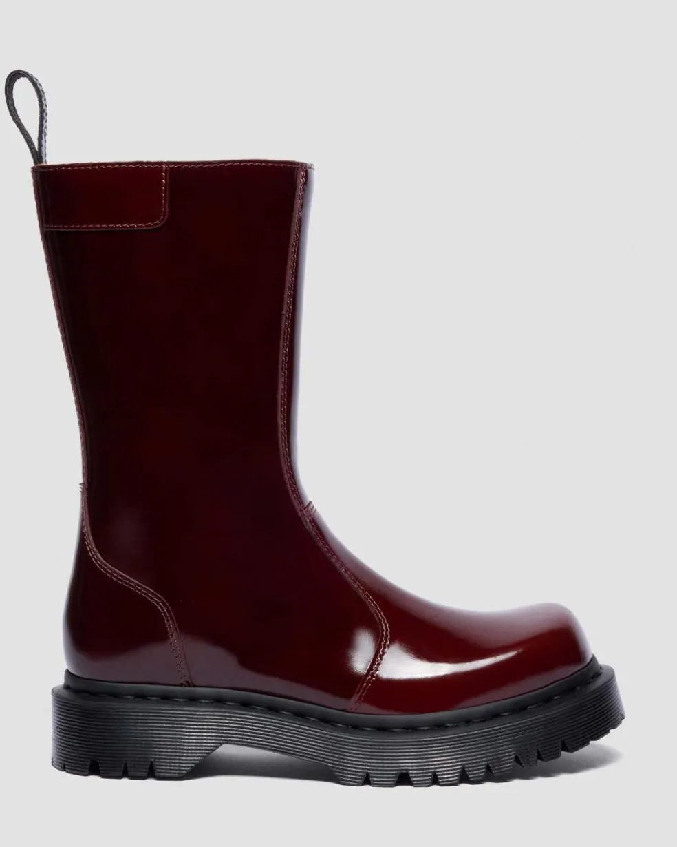 Rejena Lacquered Leather Boots in Cherry Red