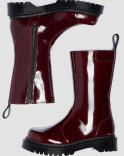 Rejena Lacquered Leather Boots in Cherry Red