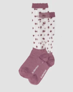 Short Heart Mesh Organic Cotton Blend Socks in Dusty Rose