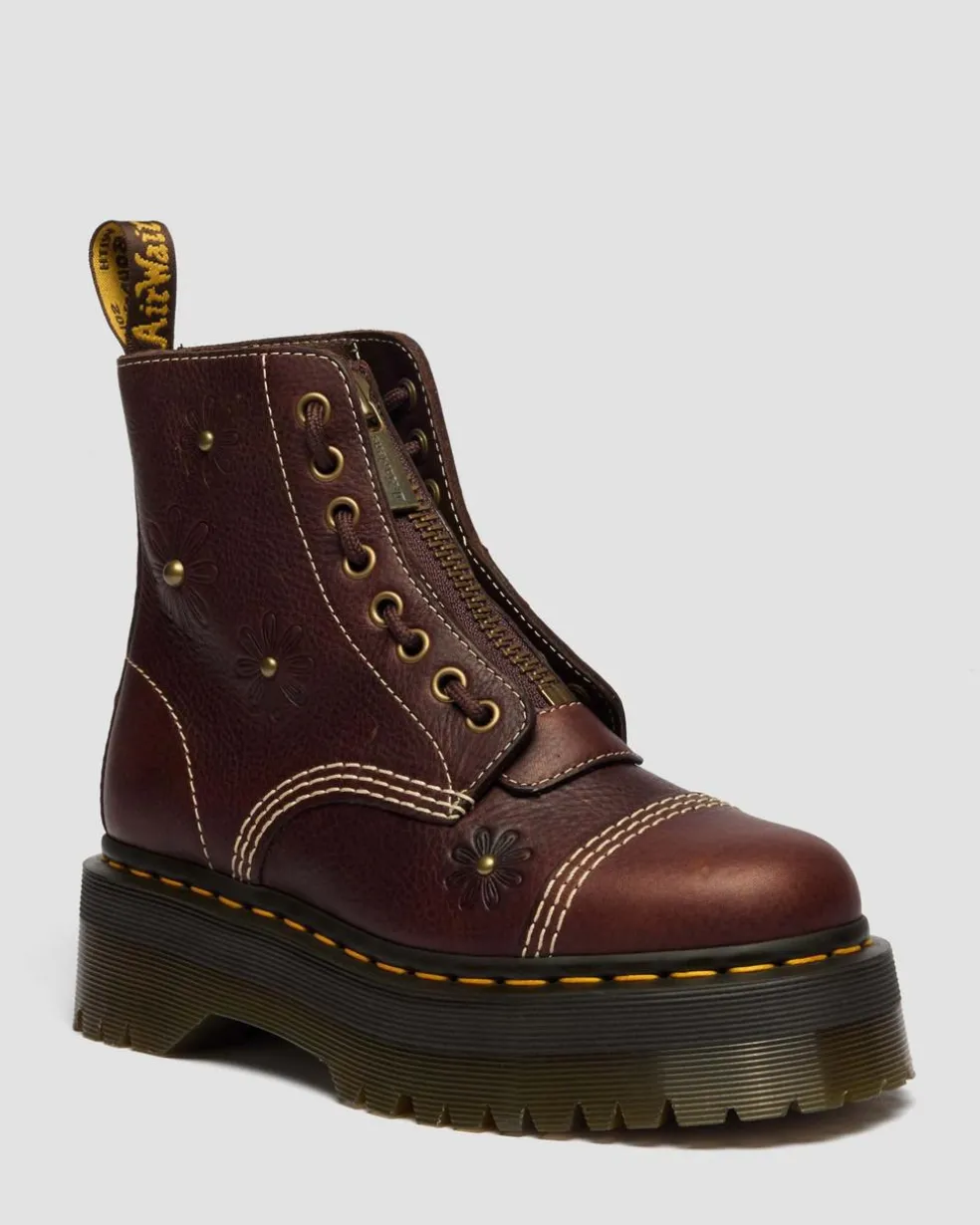 Sinclair Flower Grizzly Leather Platform Boots in Dark Brown