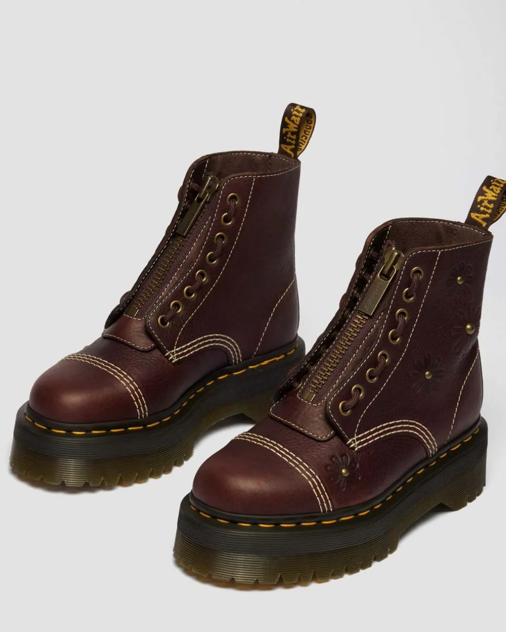 Sinclair Flower Grizzly Leather Platform Boots in Dark Brown