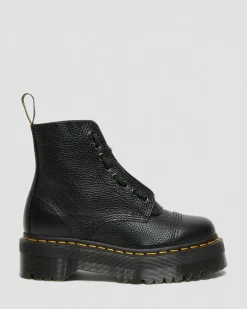 Sinclair Milled Nappa Leather Platform Boots in Black Milled Nappa