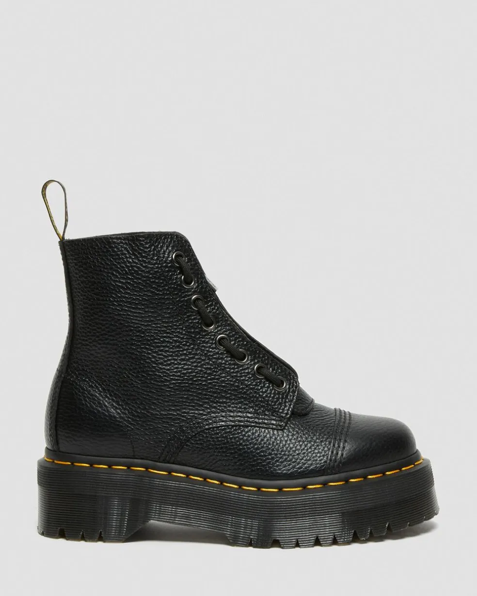 Sinclair Milled Nappa Leather Platform Boots in Black Milled Nappa