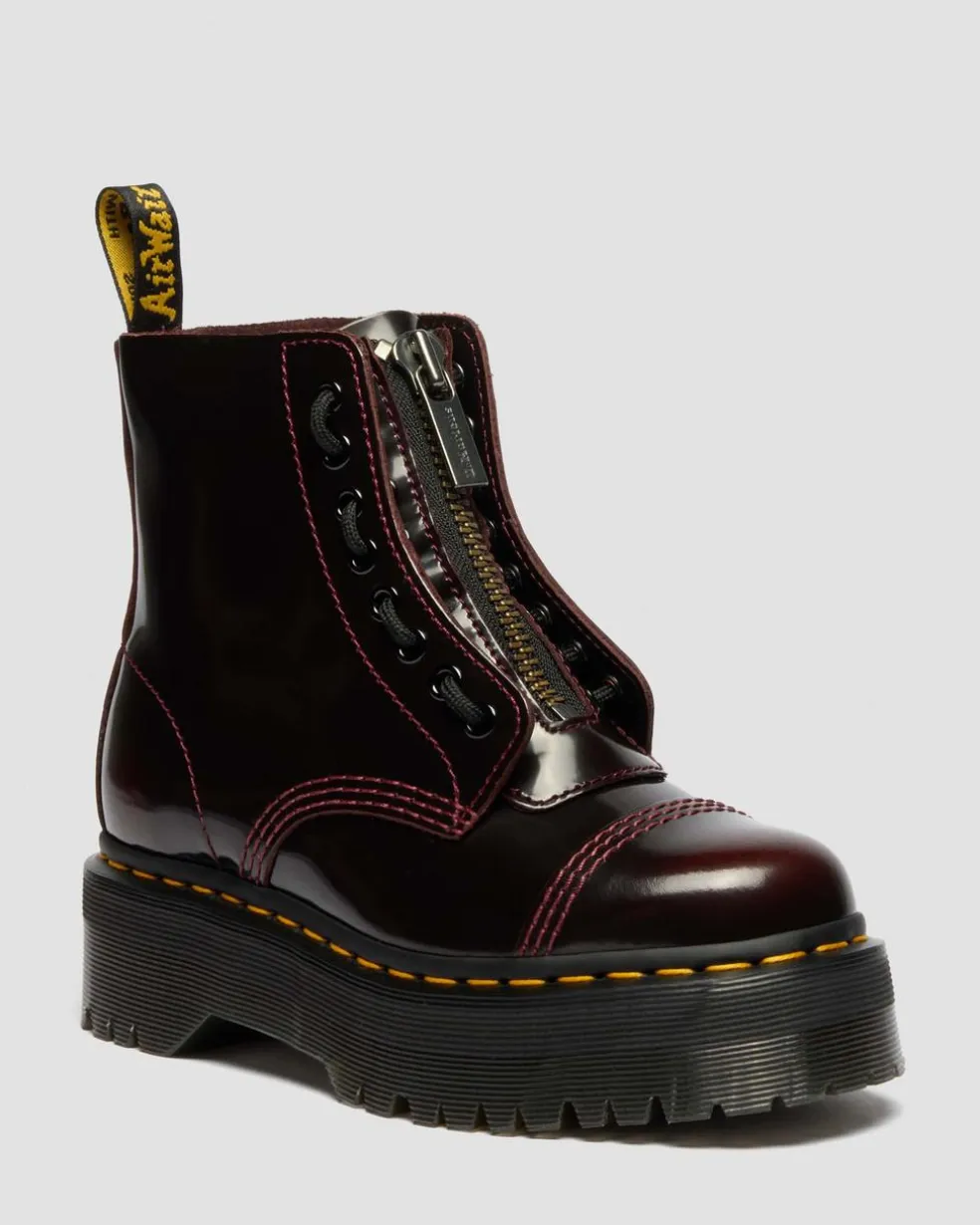 Sinclair Women's Arcadia Leather Platform Boots in Cherry Red Arcadia