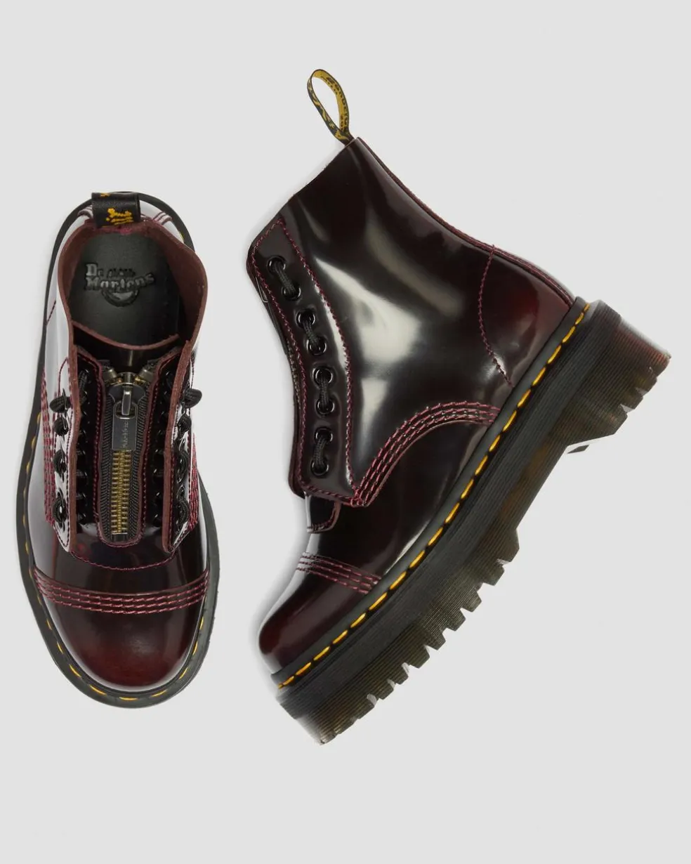 Sinclair Women's Arcadia Leather Platform Boots in Cherry Red Arcadia
