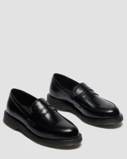 Temara Polished Smooth Leather Loafers in Black