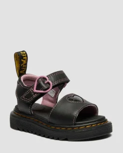 Toddler Marlowe II Glitter Heart Leather Strap Shoes in Black