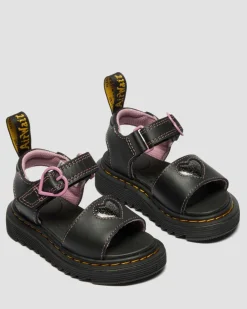 Toddler Marlowe II Glitter Heart Leather Strap Shoes in Black