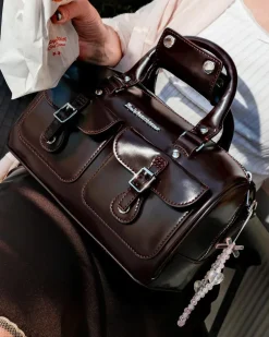Top Handle Rub Off Leather Bag in Red