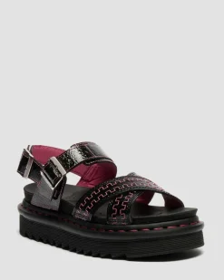 Voss II Distressed Patent Leather Sandals in Black