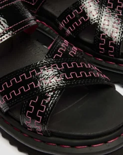 Voss II Distressed Patent Leather Sandals in Black