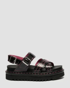 Voss II Distressed Patent Leather Sandals in Black