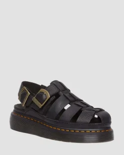 Wrenlie Grizzly Leather Fisherman Sandals in Black