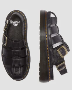 Wrenlie Grizzly Leather Fisherman Sandals in Black