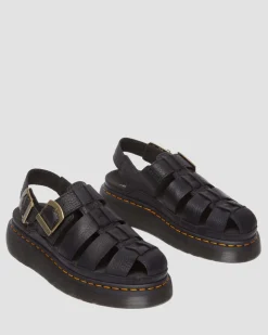 Wrenlie Grizzly Leather Fisherman Sandals in Black