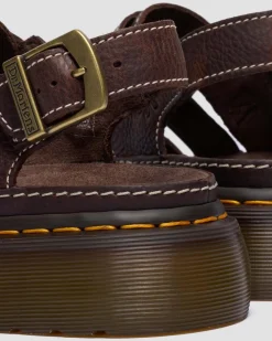 Wrenlie Open Toe Grizzly Leather Fisherman Platform Sandals in Dark Brown