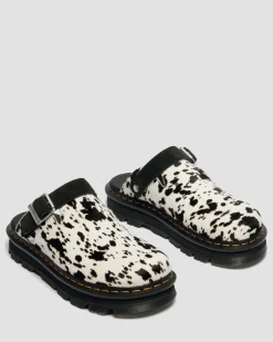 Zebzag Dalmatian Hair On Leather Platform Mules in Cream & Black