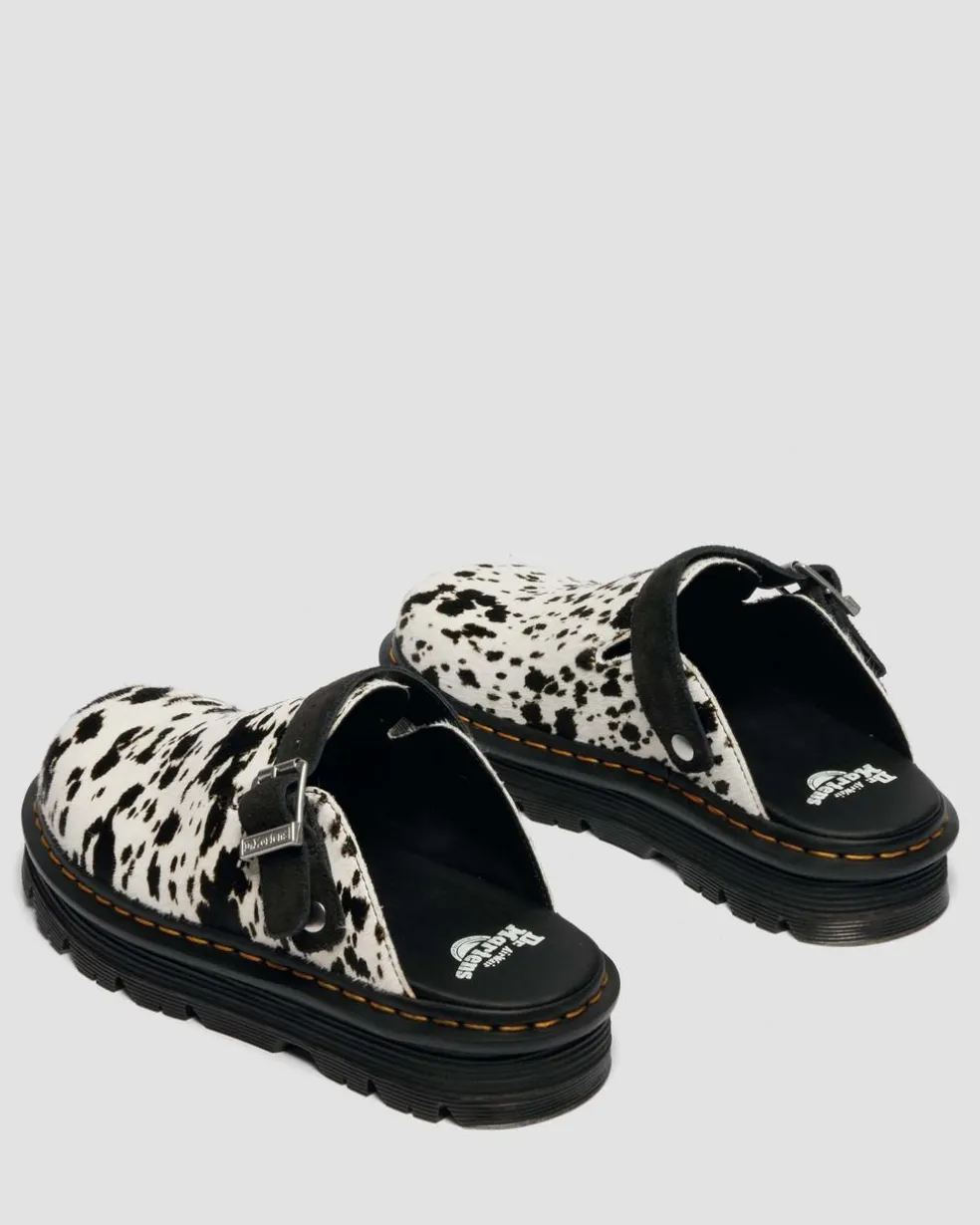 Zebzag Dalmatian Hair On Leather Platform Mules in Cream & Black