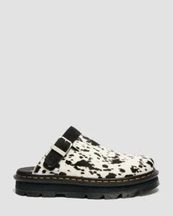 Zebzag Dalmatian Hair On Leather Platform Mules in Cream & Black