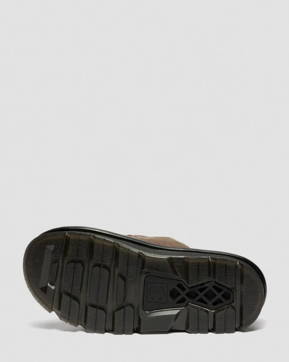Zebzag Flower Crazy Horse Leather Slides in Dark Brown