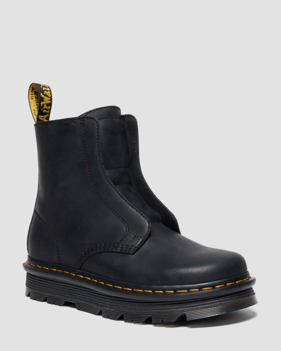 Zebzag Laceless Slip On Leather Boots in Black