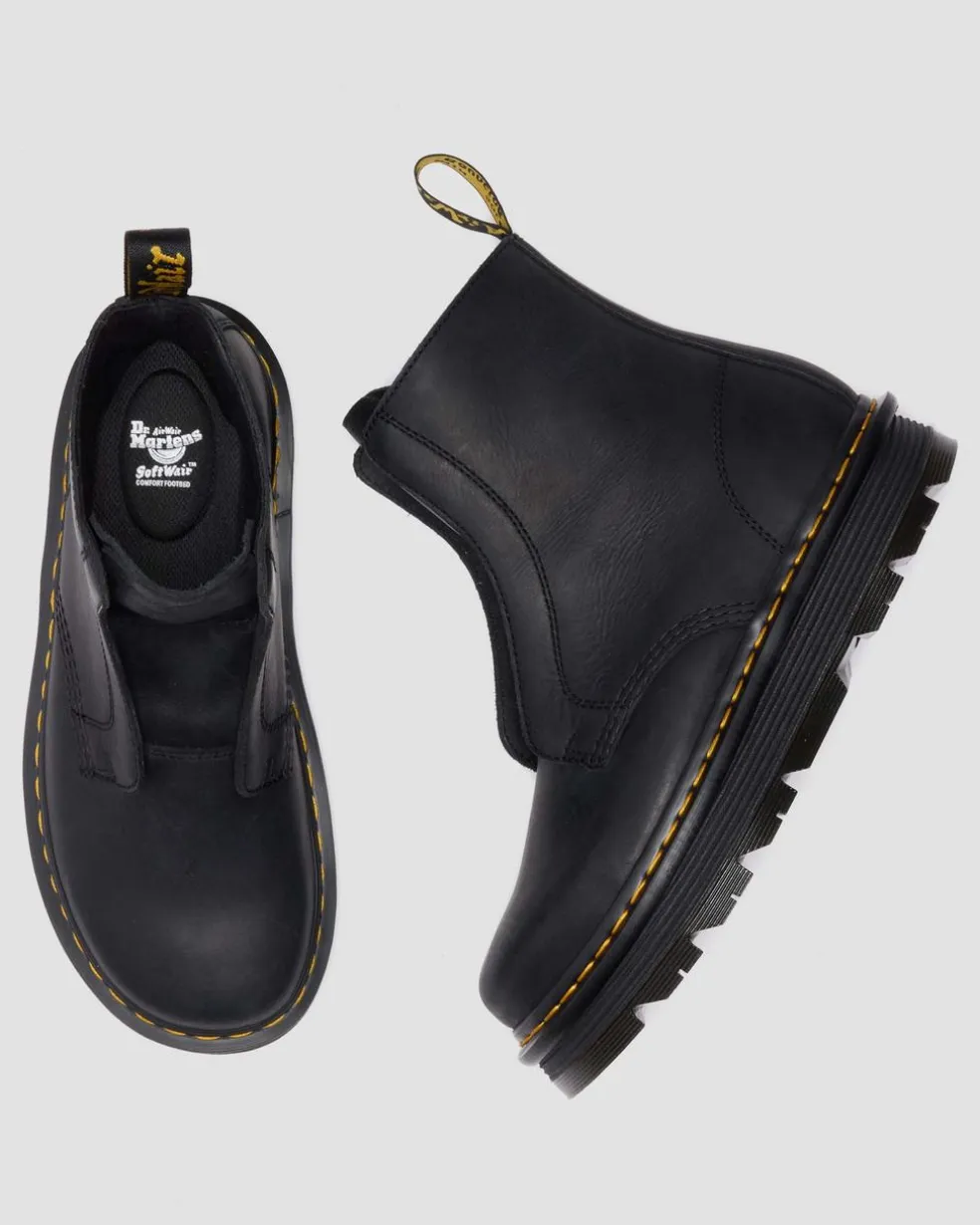 Zebzag Laceless Slip On Leather Boots in Black