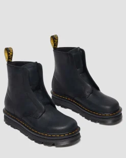 Zebzag Laceless Slip On Leather Boots in Black