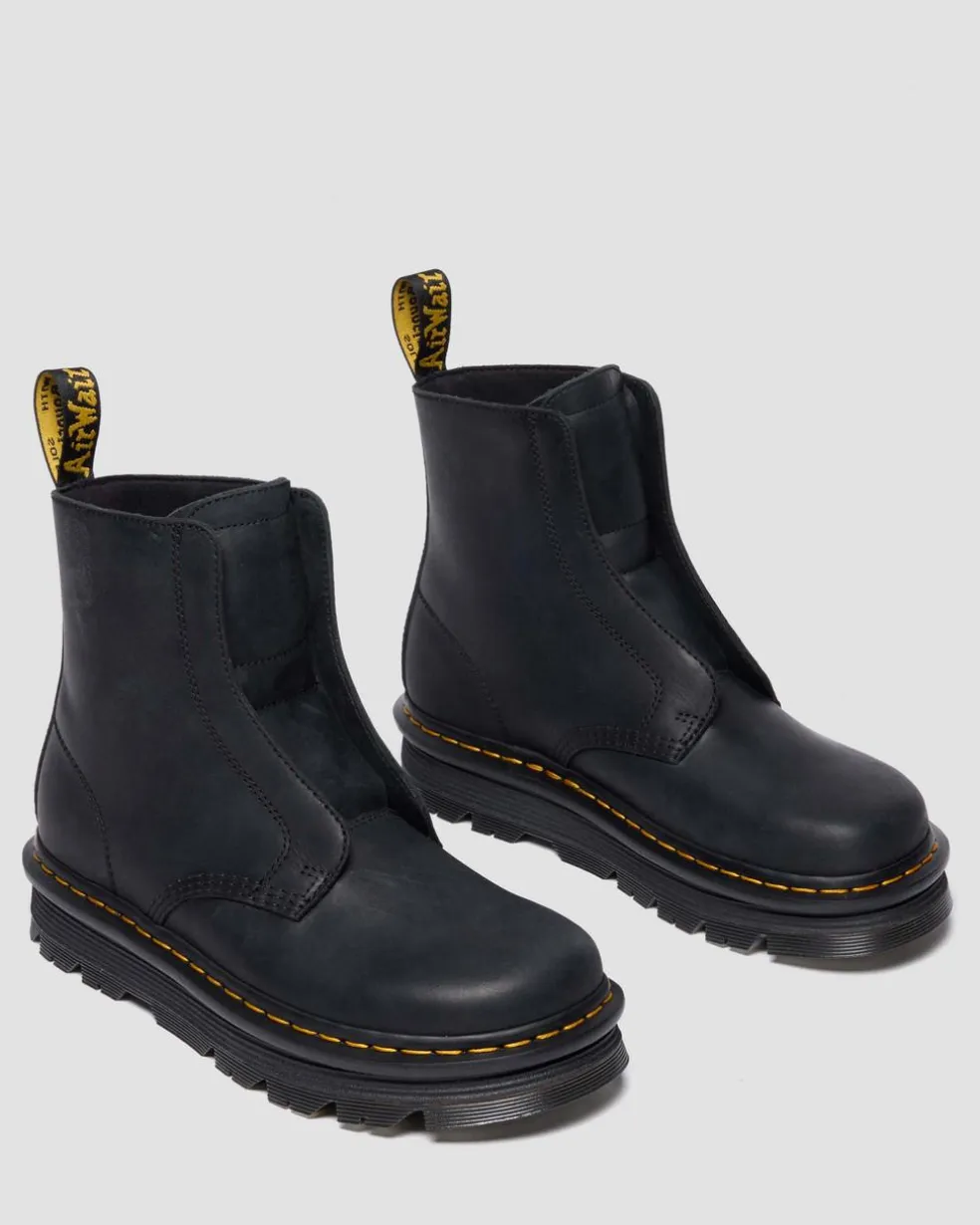 Zebzag Laceless Slip On Leather Boots in Black