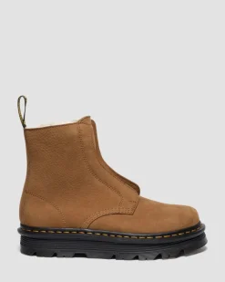ZEBZAG LACELESS WARM LINED SLIP ON NUBUCK BOOTS in Desert Brown
