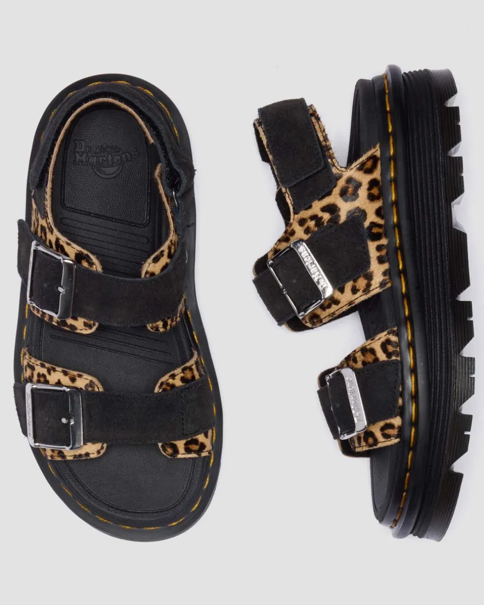 Zebzag Leopard Hair On Leather Sandals in Light Tan
