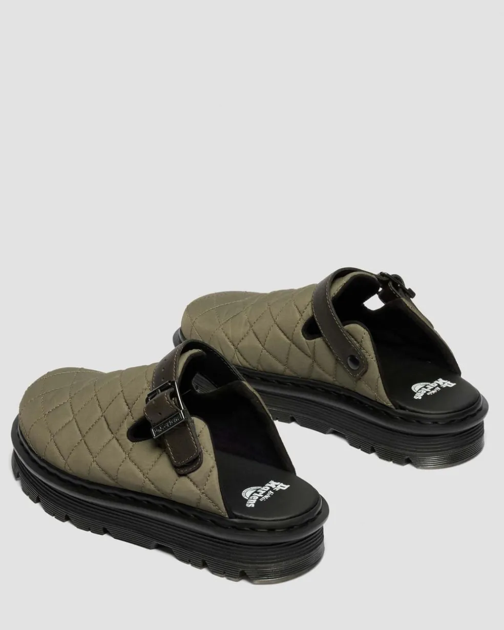 Zebzag Quilted Canvas Platform Mules in Dms Olive Green