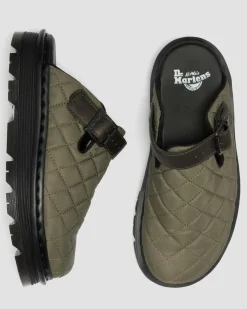 Zebzag Quilted Canvas Platform Mules in Dms Olive Green