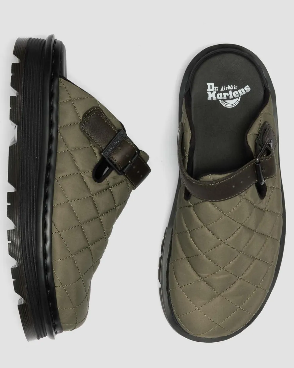 Zebzag Quilted Canvas Platform Mules in Dms Olive Green