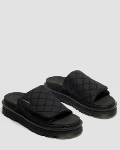 Zebzag Quilted Canvas Platform Slides in Black