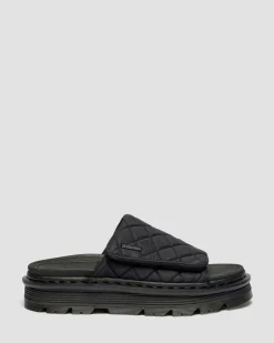 Zebzag Quilted Canvas Platform Slides in Black