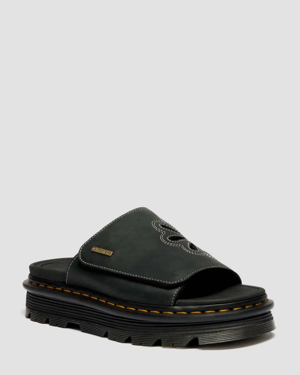 Zebzag Wyoming Leather Slides in Black