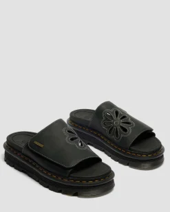 Zebzag Wyoming Leather Slides in Black