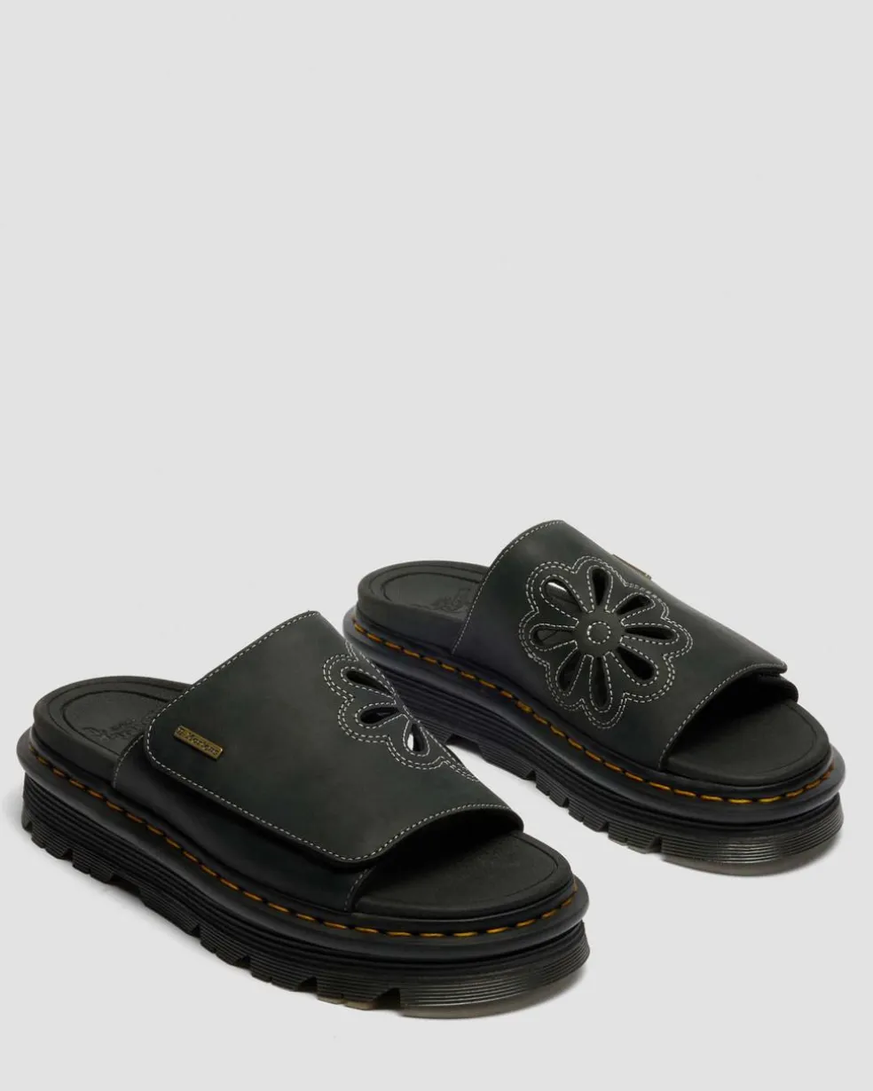 Zebzag Wyoming Leather Slides in Black